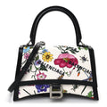 X GUCCI Canvas Boarded Plutone Calfskin Flora Logo Print Small Hourglass Top Handle Bag White Multicolor Black