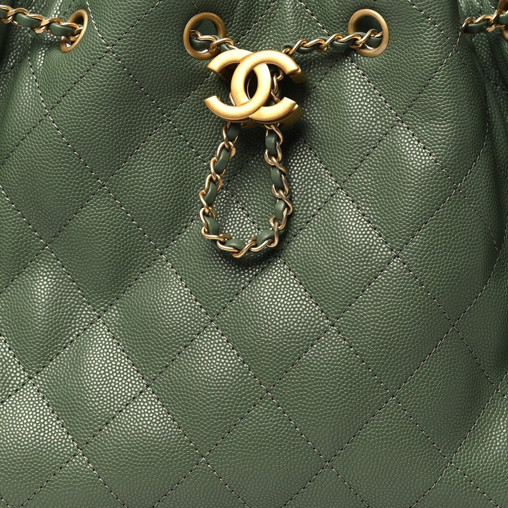 Caviar Quilted Small Chanel 25 Handbag Khaki