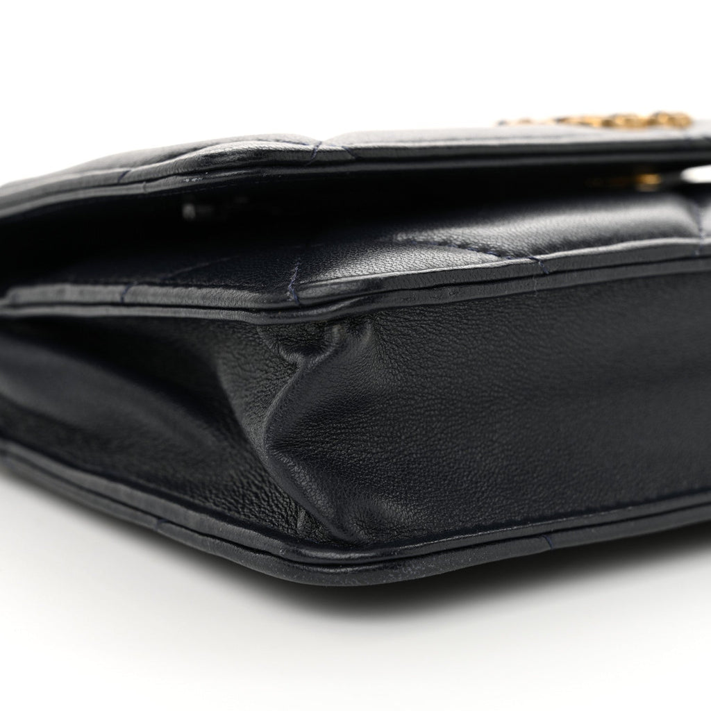 Lambskin Quilted Chanel 19 Wallet On Chain WOC Navy Blue