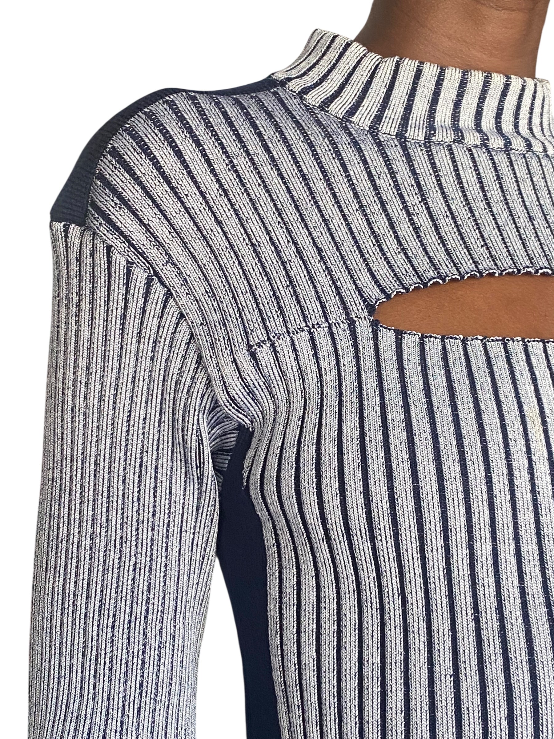 Louis Vuitton 2015 Navy Ribbed Knit Keyhole Sweater Skirt Set - M / US 6