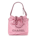 Metallic Lambskin Lacquered Monochrome Quilted Mini Chanel 22 Pink