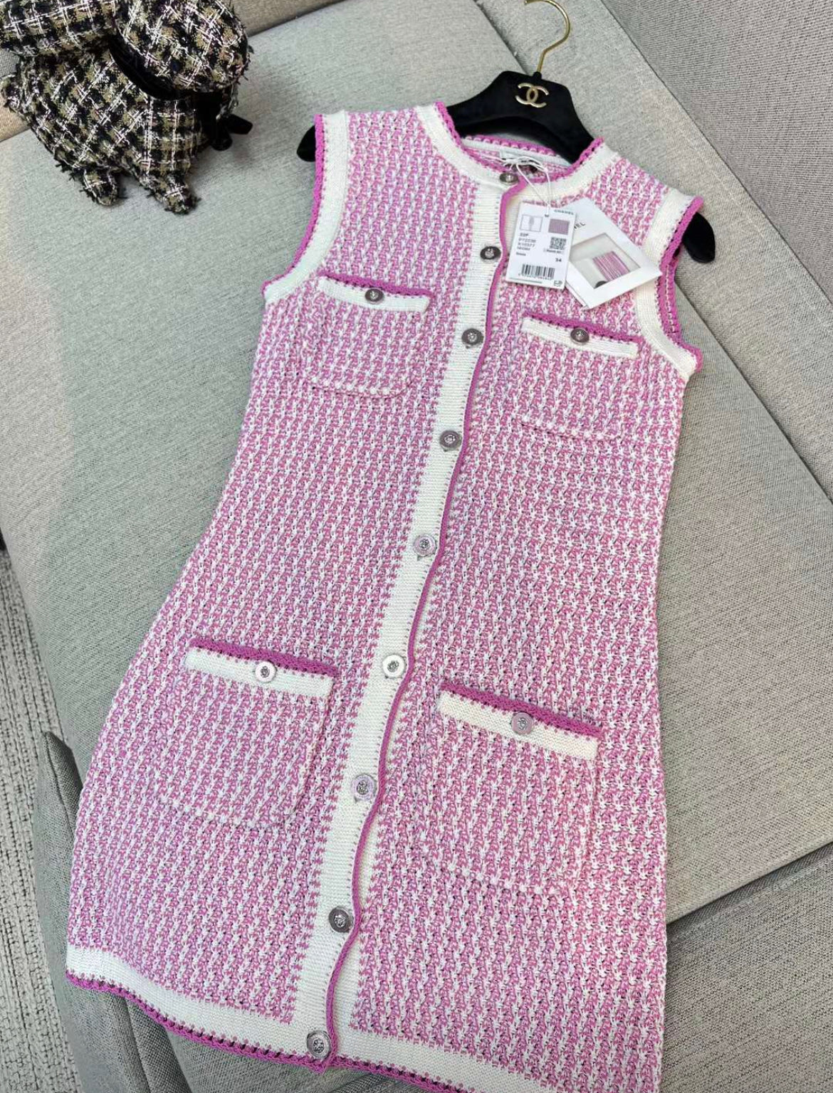Chanel 22p pink cotton knitted dress size 34