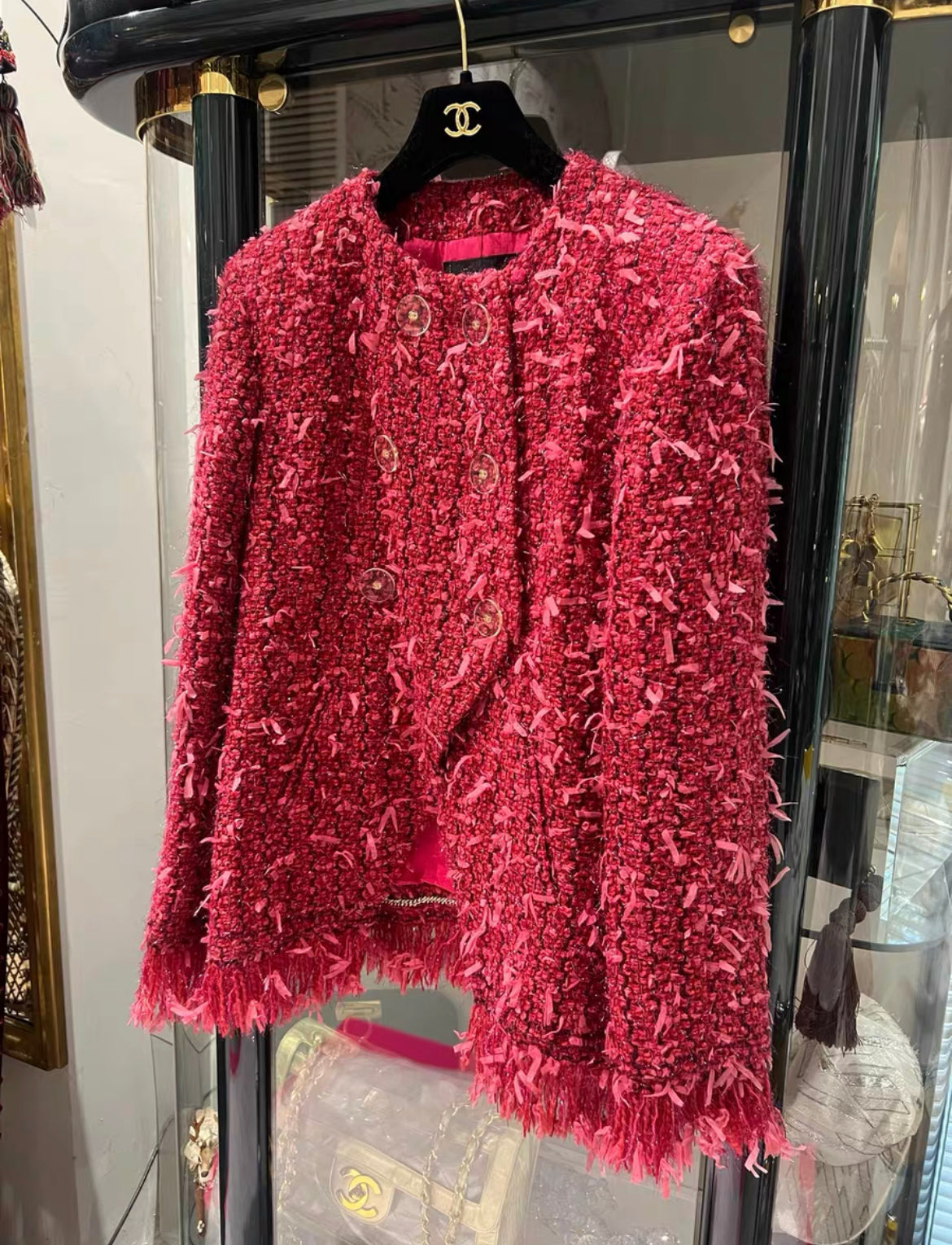 Chanel 17A Fantasy Tweed jacket Raspberry/Red/Plum size 40 brand new with tag