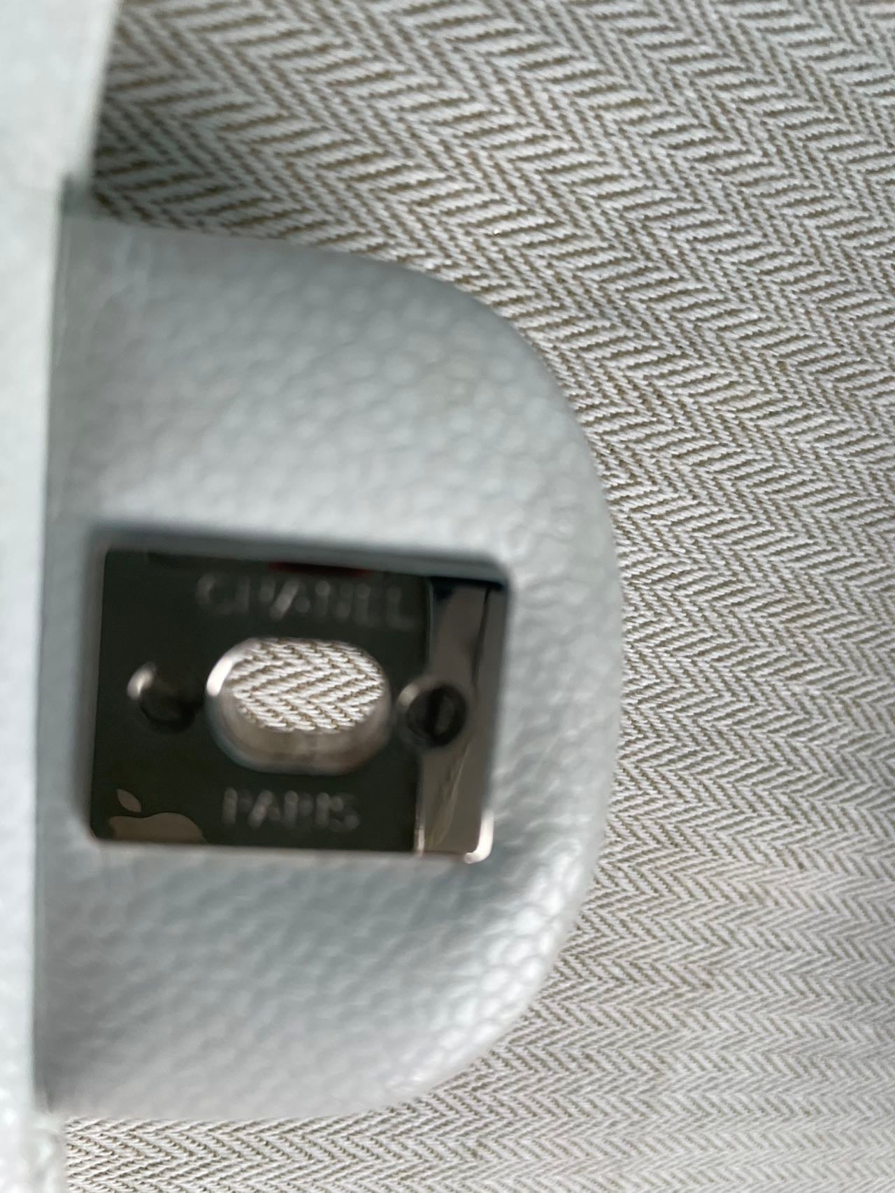 Chanel White Classic Flap Bag in medium Caviar Leather with Silver Hardware