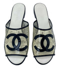 Rare Chanel PVC Black Patent Leather CC Logos Flat Slide Sandals EU 39.5C