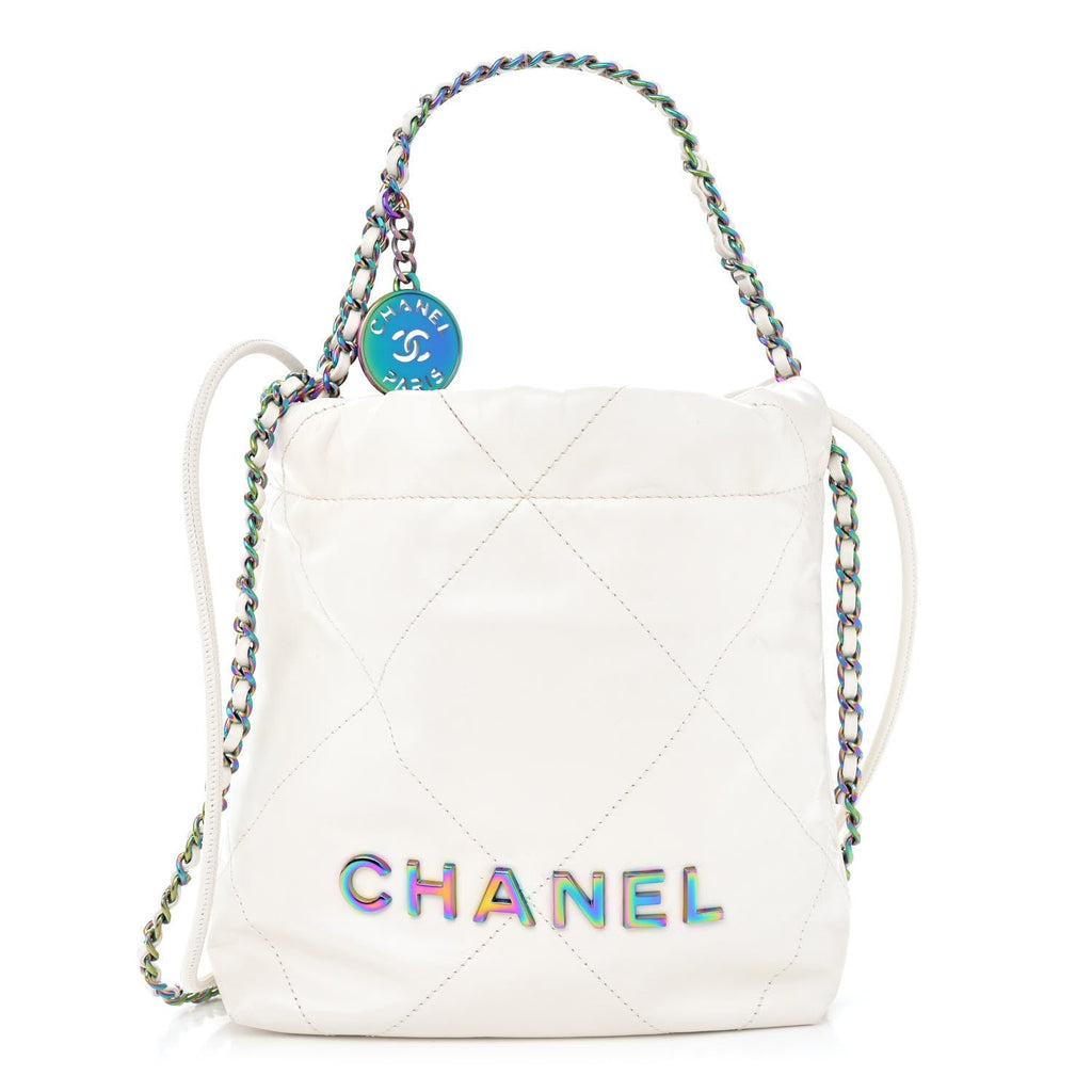 Shiny Calfskin Quilted Rainbow Mini Chanel 22 White
