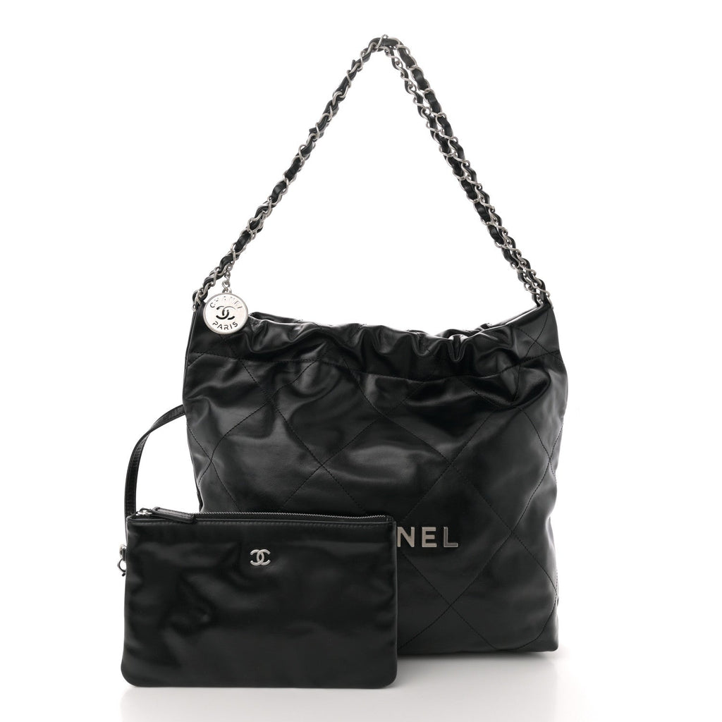 Shiny Calfskin Quilted Small Chanel 22 Black