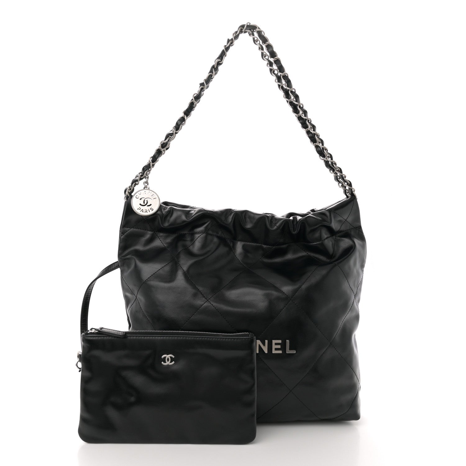 Shiny Calfskin Quilted Small Chanel 22 Black