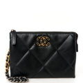 Shiny Goatskin Quilted Small Chanel 19 Pouch With Handle Black