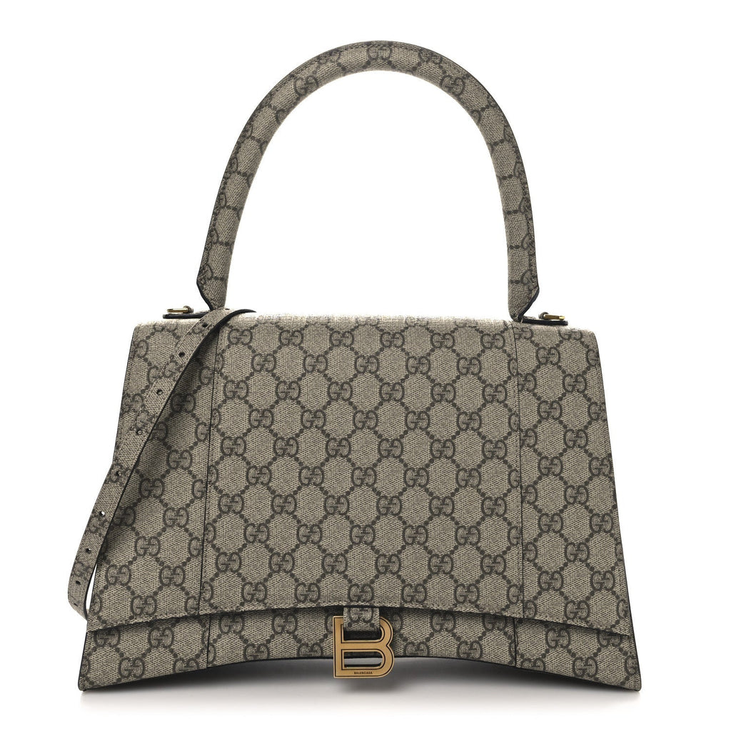 X GUCCI GG Supreme Monogram Medium Hourglass Top Handle Bag Beige Ebony