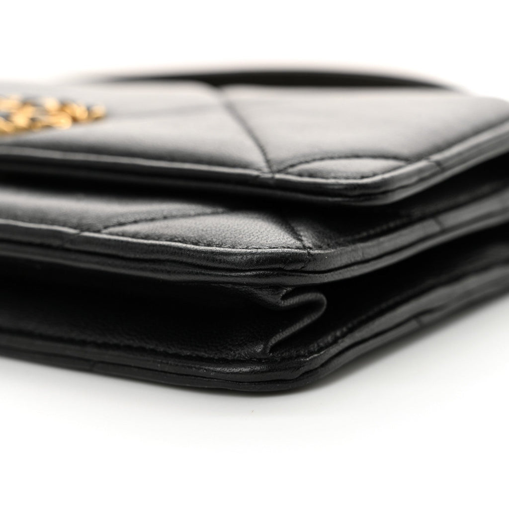 Lambskin Quilted Chanel 19 Wallet On Chain WOC Black