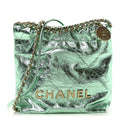 Metallic Calfskin Quilted Mini Chanel 22 Green
