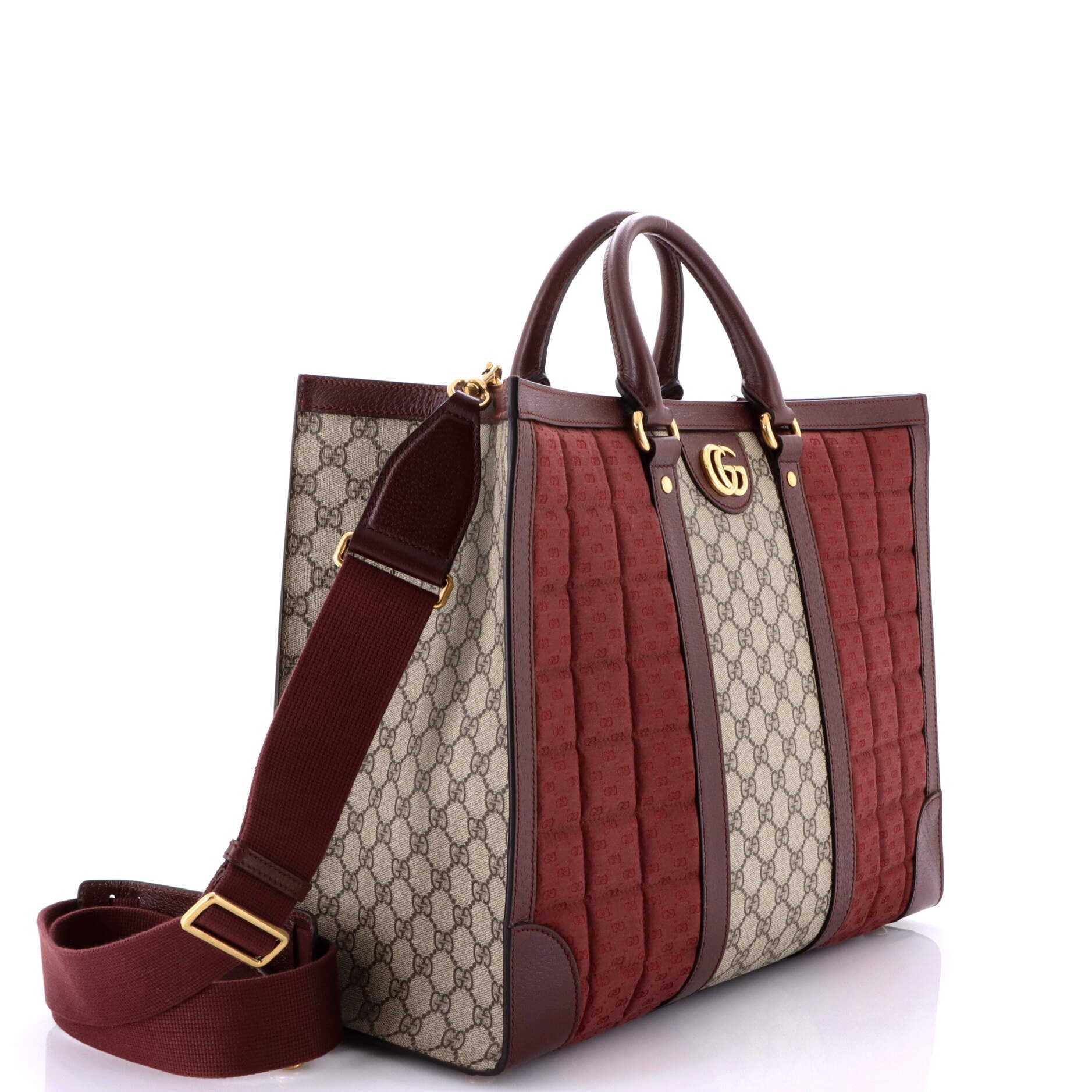 Ophidia Convertible Open Tote GG Coated Canvas and Quilted Microguccissima Canvas with Leather Large