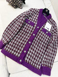 Chanel 23k purple houndstooth wool coat