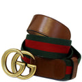 GUCCI Web Nylon Double G Buckle Belt Size 45 Red/Green