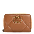Lambskin Quilted Chanel 19 Zip Around Coin Purse Wallet Brown