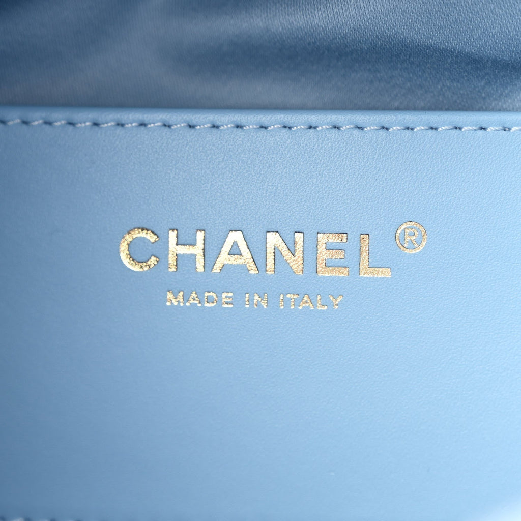 Washed Denim Quilted Medium Chanel 25 Handbag Blue