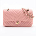 Chanel Pink Caviar Flat Chevron Quilted Medium Double Flap Bag