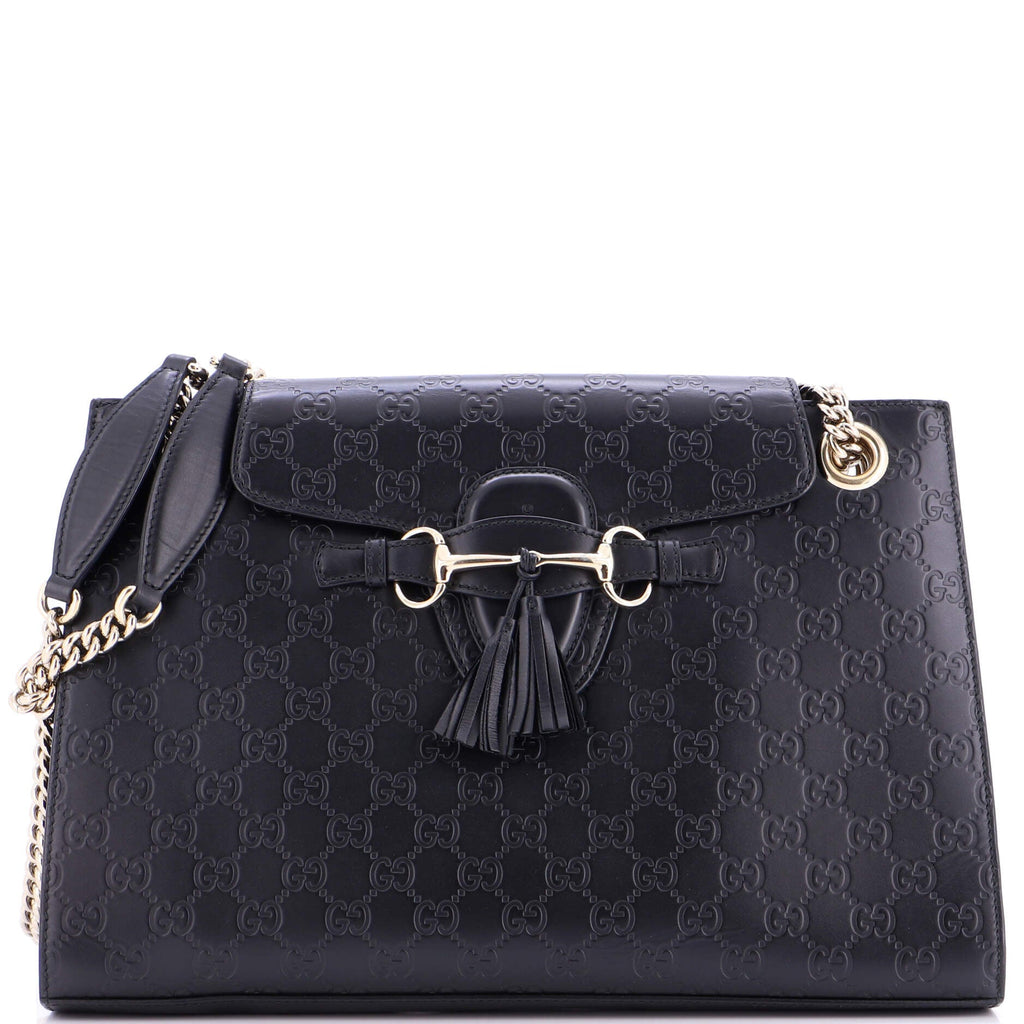Emily Chain Flap Shoulder Bag Guccissima Leather Large