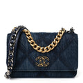 Denim Quilted Chanel 19 Wallet On Chain WOC Blue
