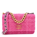 Wool Tweed Lambskin Quilted Chanel 19 Wallet On Chain WOC and Coin Purse  Fuchsia