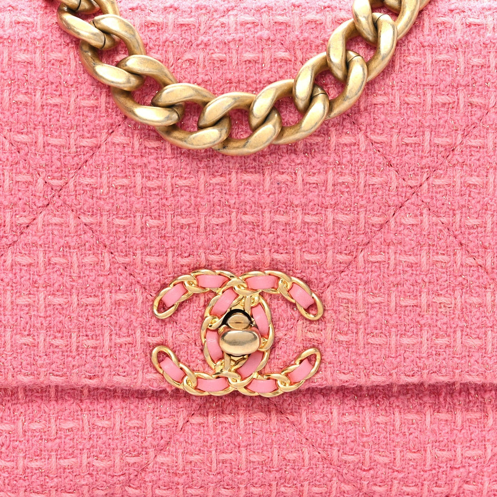 Metallic Tweed Quilted Medium Chanel 19 Flap Pink