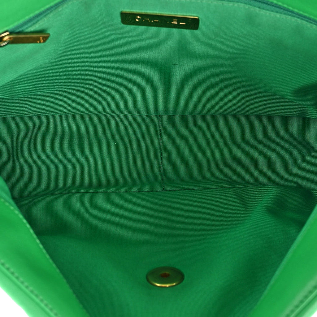 Goatskin Quilted Large Chanel 19 Flap Green
