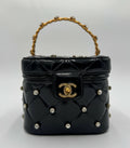 Chanel 1995 Vintage Barbie Black Rhinestone Heart-Mirror Vanity Case Bag