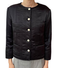 Chanel Black Quilted Silk Satin Faux Fur Trim Jacket - 42 / US 6