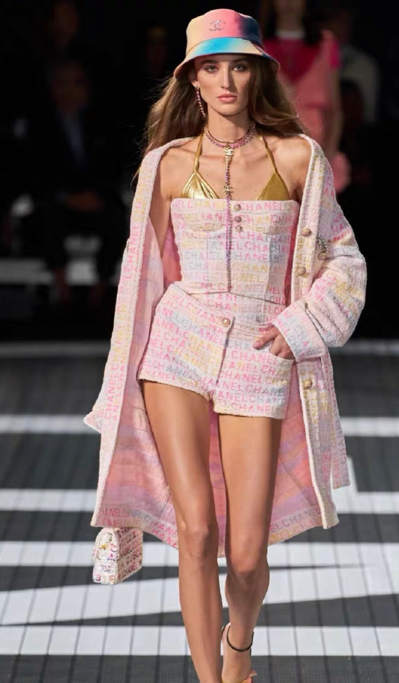 CHANEL 24C LONG WOOL MUlTICOLORE COAT IGAN size 38FR