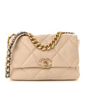 Goatskin Quilted Large Chanel 19 Flap Light Beige