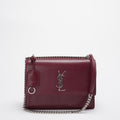 Saint Laurent Sunset Bag Burgundy Box Leder with Silver Hardware Medium