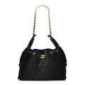 Washed Denim Quilted Small Chanel 25 Handbag Black
