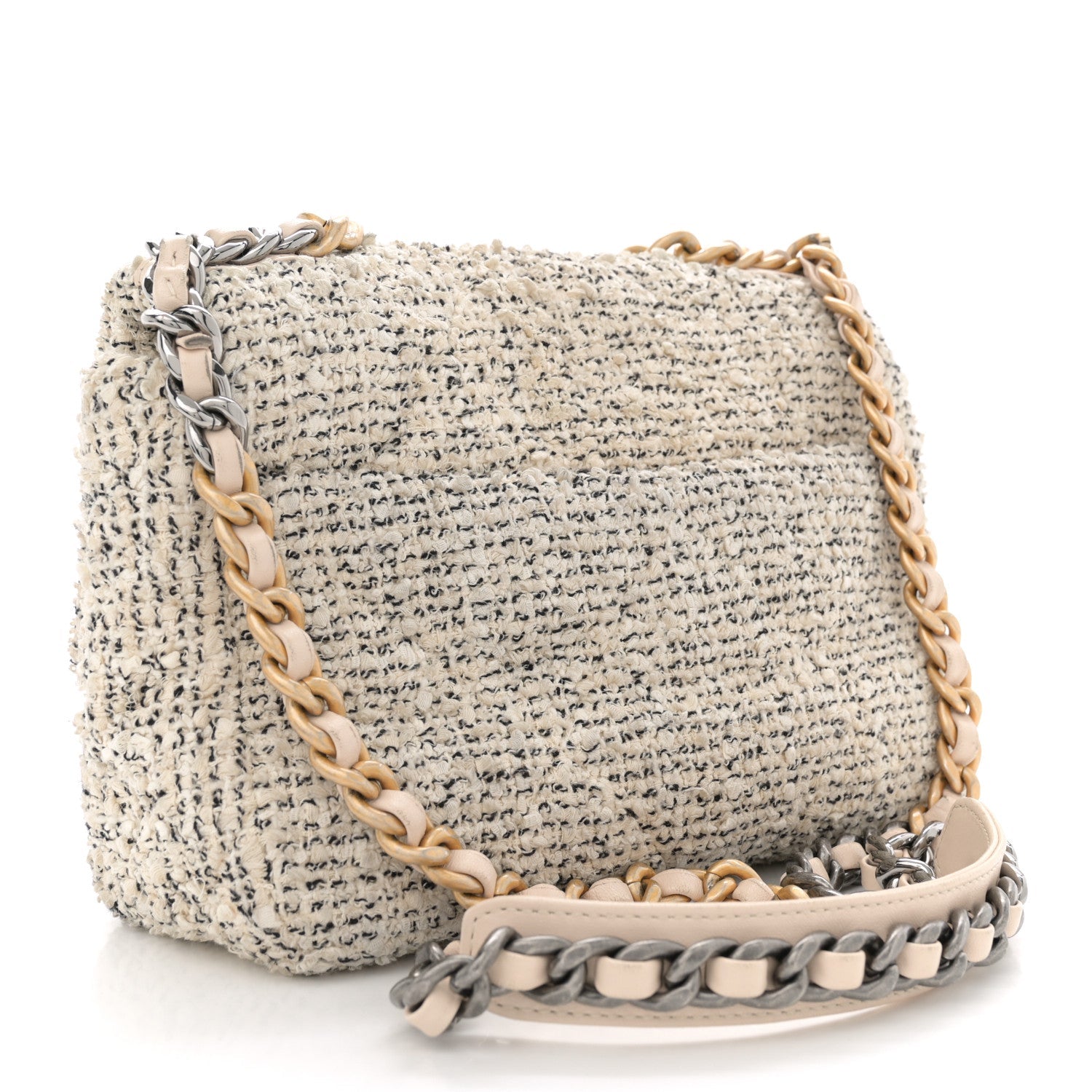 Tweed Quilted Medium Chanel 19 Flap Ecru Black