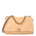 Goatskin Quilted Maxi Chanel 19 Flap Beige