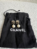 Chanel Black CC Pearl Drop Earrings