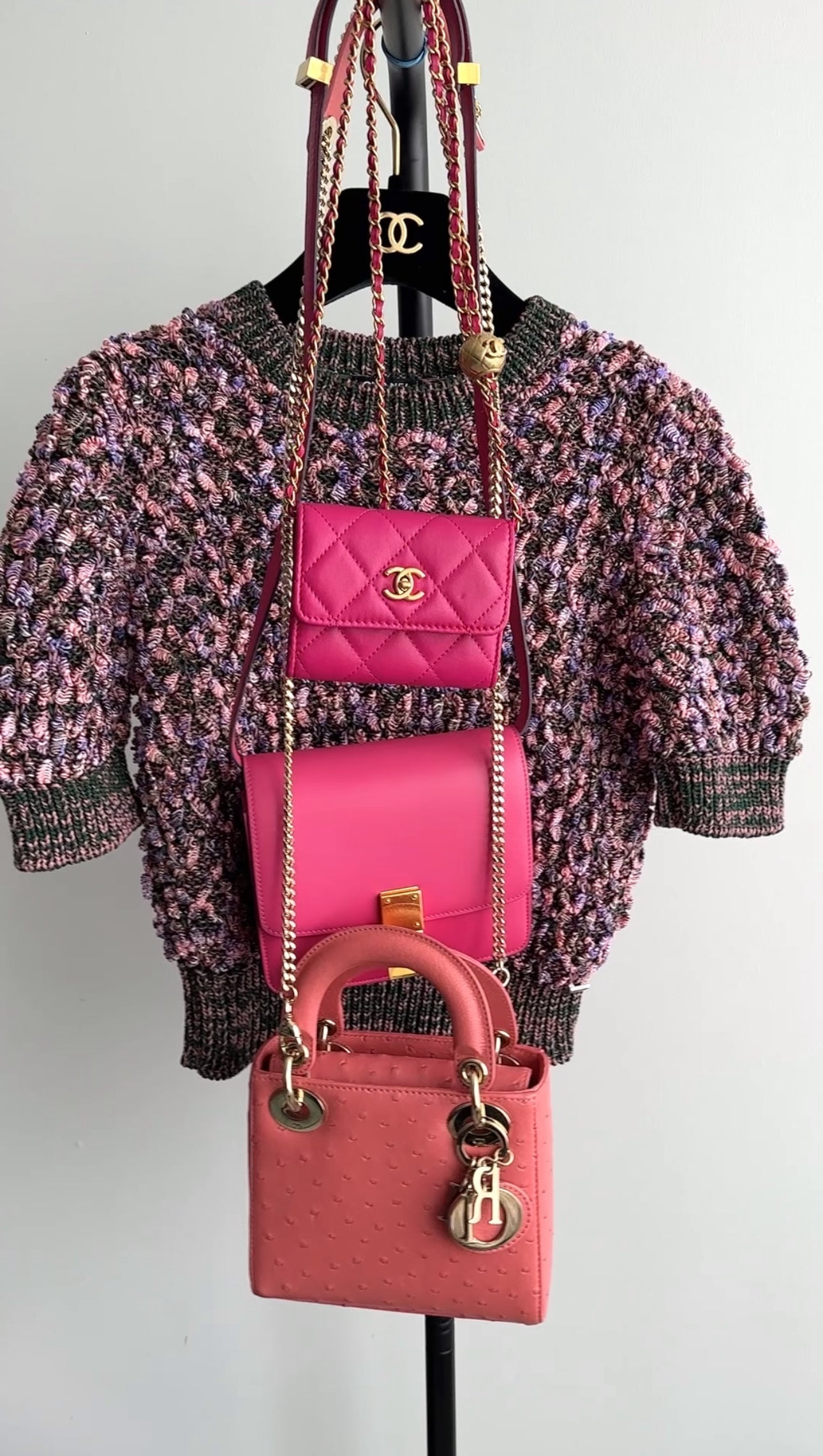 Chanel Magenta Pink Pearl Crush Mini Chain Clutch