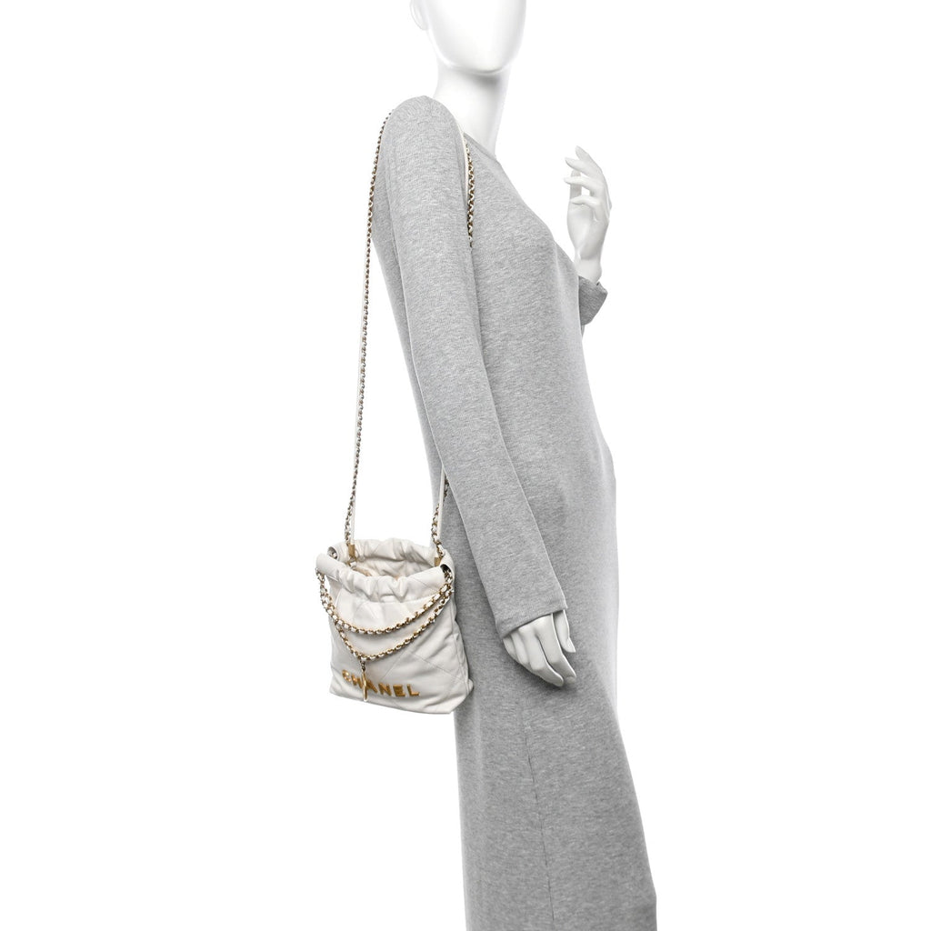 Shiny Calfskin Quilted Mini Chanel 22 White