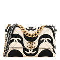 Fabric Printed Large Chanel 19 Flap Black Ecru