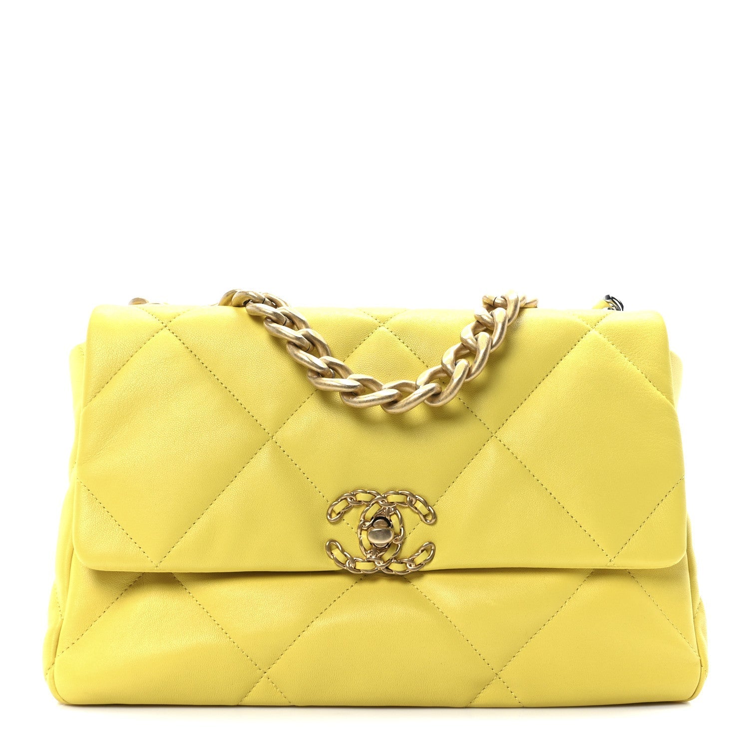 Lambskin Quilted Large Chanel 19 Flap Yellow