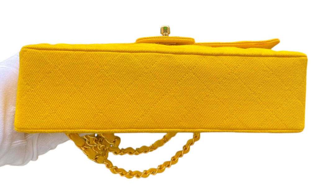 Vintage Chanel 90’s Yellow Denim Medium Classic Flap Bag 24K Gold Hardware