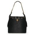 Washed Denim Quilted Medium Chanel 25 Handbag Black