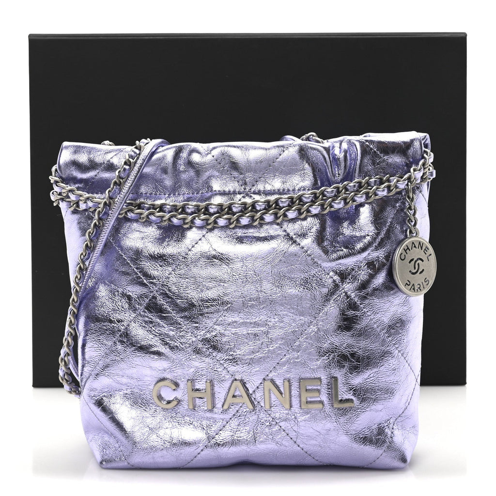 Metallic Calfskin Quilted Mini Chanel 22 Lilac