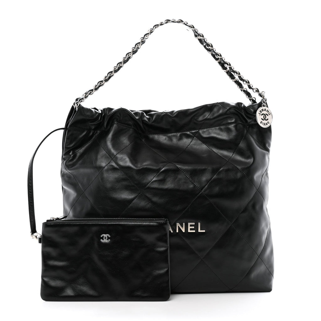 Shiny Calfskin Quilted Chanel 22 Black