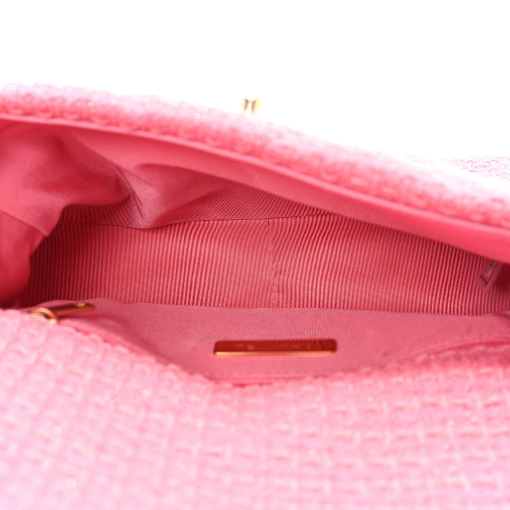 Metallic Tweed Quilted Medium Chanel 19 Flap Pink