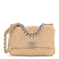 Goatskin Quilted Large Chanel 19 Flap Light Beige