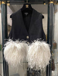 Chanel 23AW Black Cashmere & White Ostrich Feathers Vest