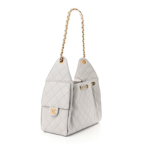 Caviar Quilted Small Chanel 25 Handbag Light Grey