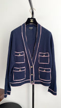 Chanel 21S Navy and Pink No. 5 Cashmere igan Sweater - FR42 / 10