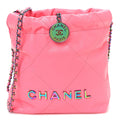 Shiny Calfskin Quilted Rainbow Metal Mini Chanel 22 Coral Pink